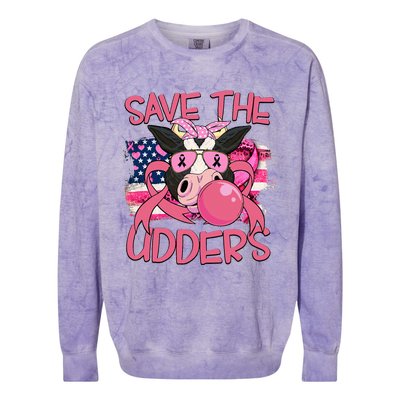 Save The Udders Breast Cancer Awareness Warrior Cow Colorblast Crewneck Sweatshirt