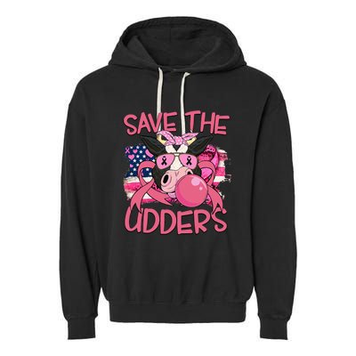 Save The Udders Breast Cancer Awareness Warrior Cow Garment-Dyed Fleece Hoodie