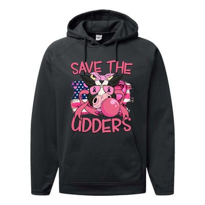 Save The Udders Breast Cancer Awareness Warrior Cow Performance Fleece Hoodie