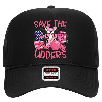 Save The Udders Breast Cancer Awareness Warrior Cow High Crown Mesh Back Trucker Hat