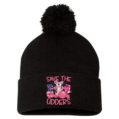 Save The Udders Breast Cancer Awareness Warrior Cow Pom Pom 12in Knit Beanie