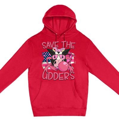 Save The Udders Breast Cancer Awareness Warrior Cow Premium Pullover Hoodie