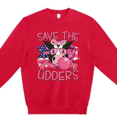 Save The Udders Breast Cancer Awareness Warrior Cow Premium Crewneck Sweatshirt