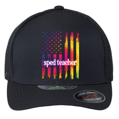 Sped Teacher Us Flag Special Education Teacher Gift Flexfit Unipanel Trucker Cap