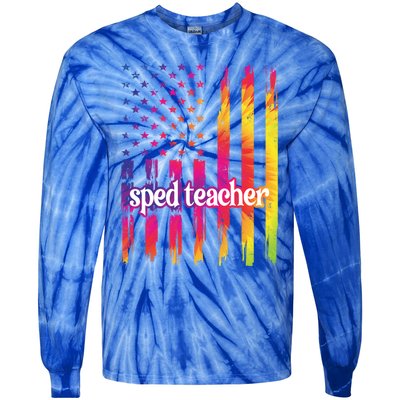 Sped Teacher Us Flag Special Education Teacher Gift Tie-Dye Long Sleeve Shirt