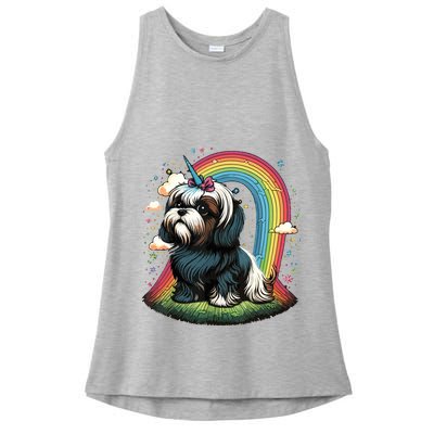 Shih Tzu Unicorn On Rainbow Unicorn Shih Tzu Ladies PosiCharge Tri-Blend Wicking Tank