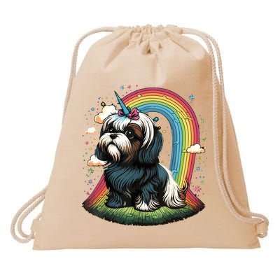 Shih Tzu Unicorn On Rainbow Unicorn Shih Tzu Drawstring Bag