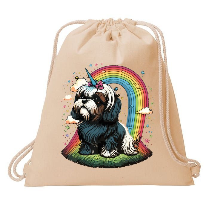 Shih Tzu Unicorn On Rainbow Unicorn Shih Tzu Drawstring Bag
