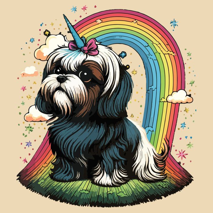 Shih Tzu Unicorn On Rainbow Unicorn Shih Tzu Drawstring Bag