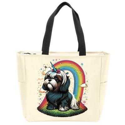 Shih Tzu Unicorn On Rainbow Unicorn Shih Tzu Zip Tote Bag