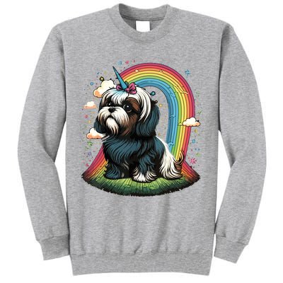 Shih Tzu Unicorn On Rainbow Unicorn Shih Tzu Tall Sweatshirt