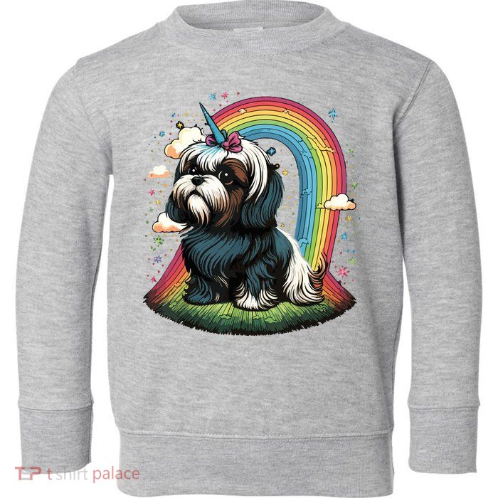 Shih Tzu Unicorn On Rainbow Unicorn Shih Tzu Toddler Sweatshirt
