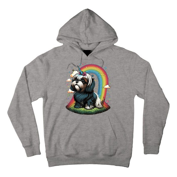 Shih Tzu Unicorn On Rainbow Unicorn Shih Tzu Tall Hoodie