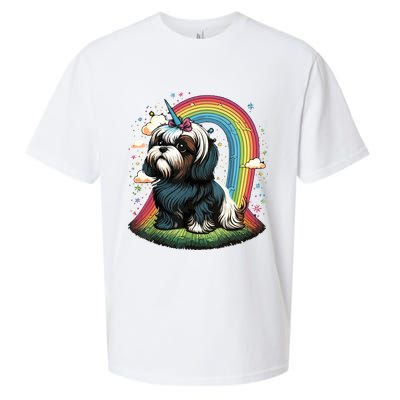 Shih Tzu Unicorn On Rainbow Unicorn Shih Tzu Sueded Cloud Jersey T-Shirt