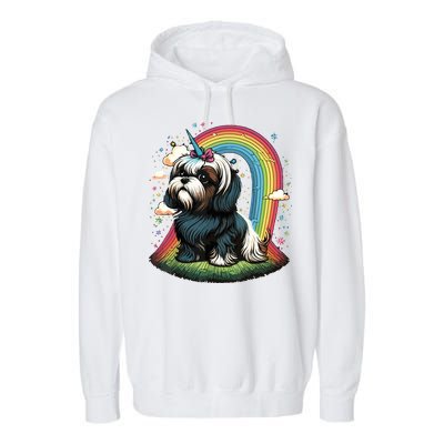 Shih Tzu Unicorn On Rainbow Unicorn Shih Tzu Garment-Dyed Fleece Hoodie