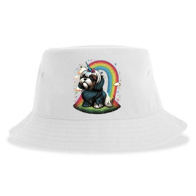 Shih Tzu Unicorn On Rainbow Unicorn Shih Tzu Sustainable Bucket Hat