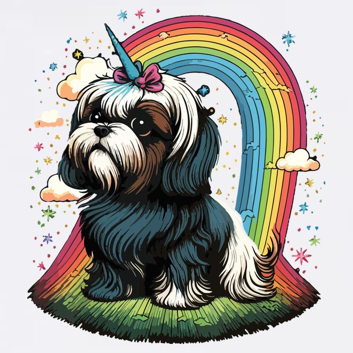 Shih Tzu Unicorn On Rainbow Unicorn Shih Tzu Button