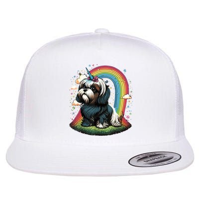 Shih Tzu Unicorn On Rainbow Unicorn Shih Tzu Flatbill Hat