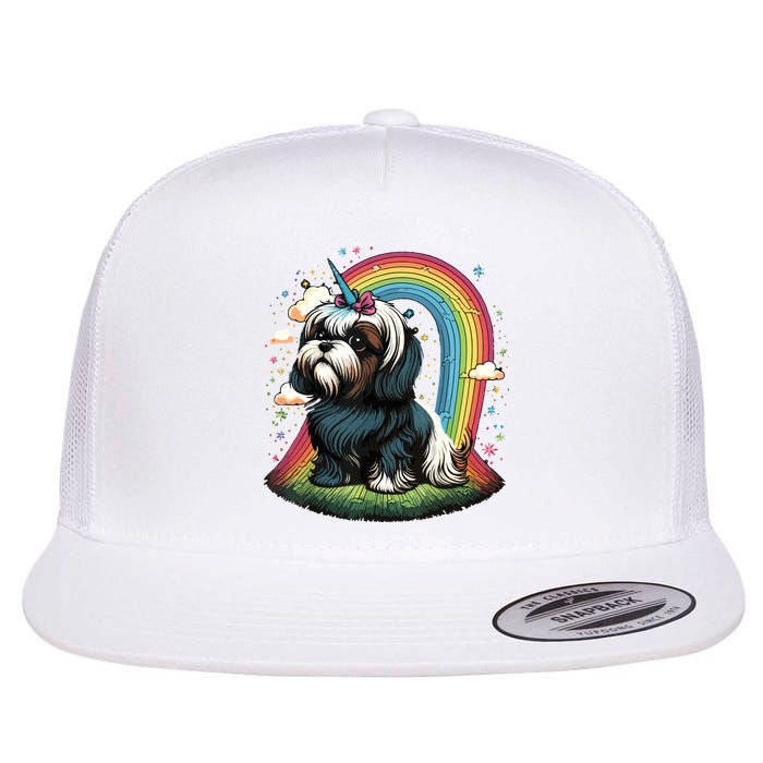 Shih Tzu Unicorn On Rainbow Unicorn Shih Tzu Flatbill Hat