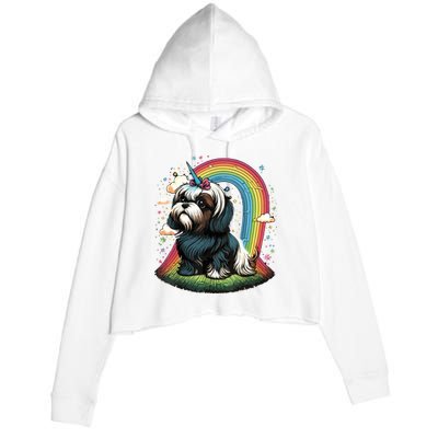 Shih Tzu Unicorn On Rainbow Unicorn Shih Tzu Crop Fleece Hoodie