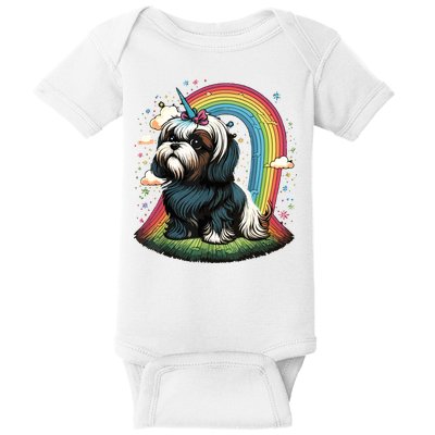 Shih Tzu Unicorn On Rainbow Unicorn Shih Tzu Baby Bodysuit
