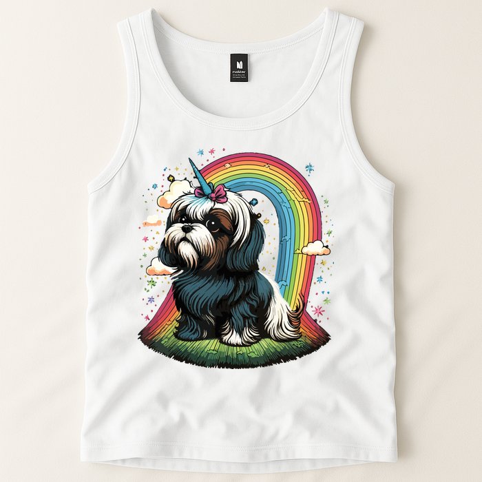 Shih Tzu Unicorn On Rainbow Unicorn Shih Tzu Tank Top