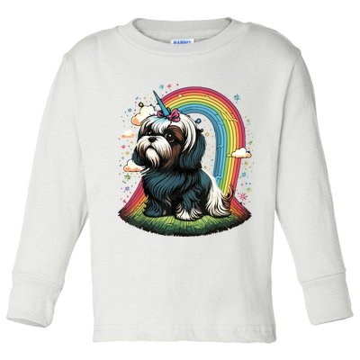 Shih Tzu Unicorn On Rainbow Unicorn Shih Tzu Toddler Long Sleeve Shirt