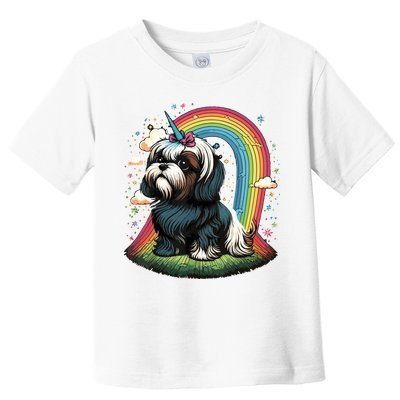 Shih Tzu Unicorn On Rainbow Unicorn Shih Tzu Toddler T-Shirt