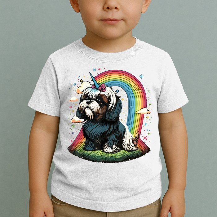 Shih Tzu Unicorn On Rainbow Unicorn Shih Tzu Toddler T-Shirt