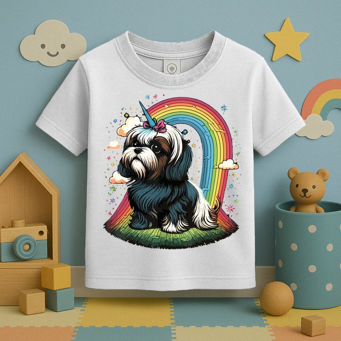 Shih Tzu Unicorn On Rainbow Unicorn Shih Tzu Toddler T-Shirt