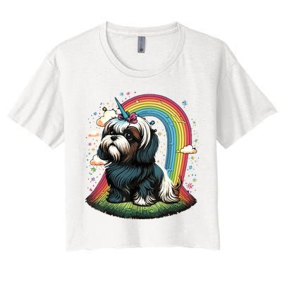 Shih Tzu Unicorn On Rainbow Unicorn Shih Tzu Crop Top