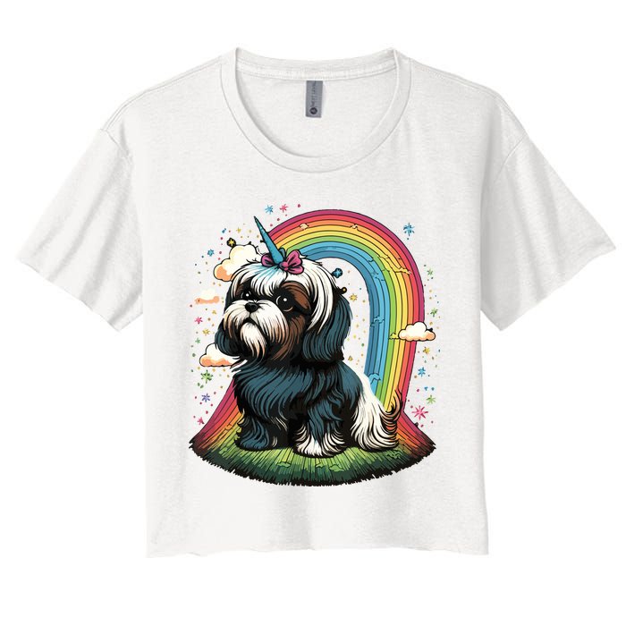 Shih Tzu Unicorn On Rainbow Unicorn Shih Tzu Crop Top
