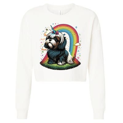 Shih Tzu Unicorn On Rainbow Unicorn Shih Tzu Cropped Pullover Crew