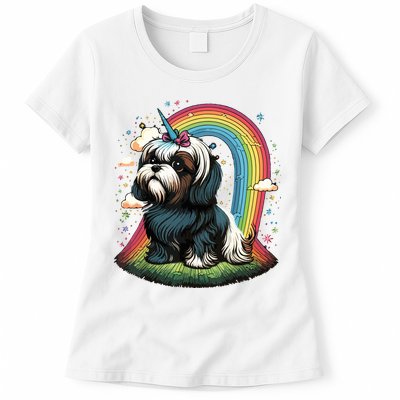 Shih Tzu Unicorn On Rainbow Unicorn Shih Tzu Womens T-Shirt