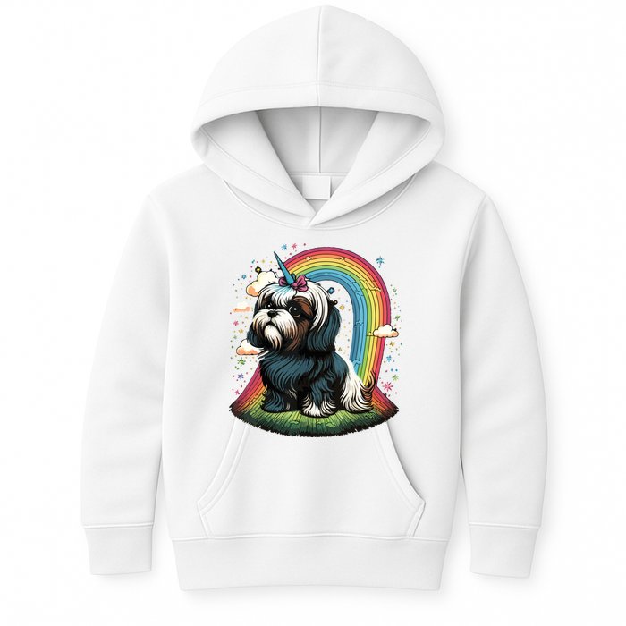 Shih Tzu Unicorn On Rainbow Unicorn Shih Tzu Kids Hoodie