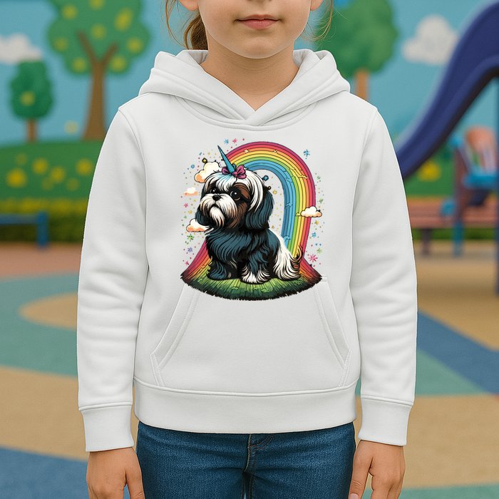 Shih Tzu Unicorn On Rainbow Unicorn Shih Tzu Kids Hoodie
