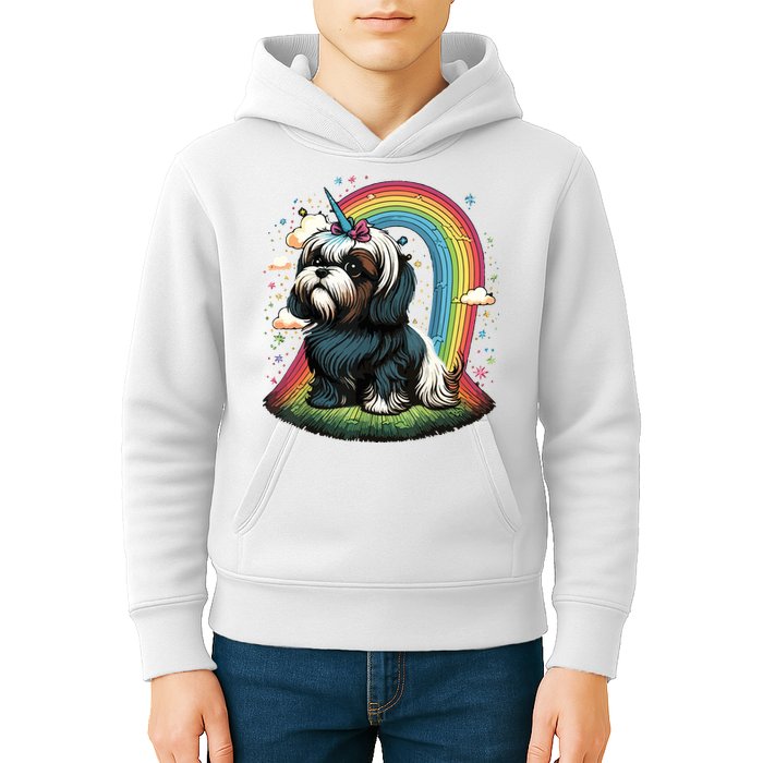 Shih Tzu Unicorn On Rainbow Unicorn Shih Tzu Kids Hoodie