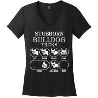 Stubborn Bulldog Tricks Women's V-Neck T-Shirt