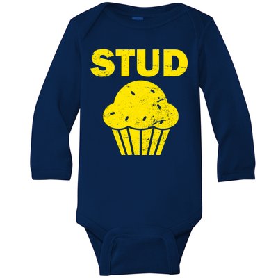 Stud Muffin Funny Retro Baby Long Sleeve Bodysuit