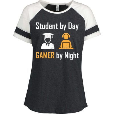 Student By Day Gamer By Night Enza Ladies Jersey Colorblock Tee