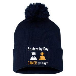 Student By Day Gamer By Night Pom Pom 12in Knit Beanie