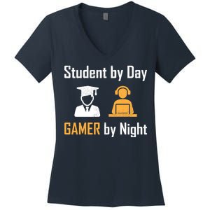 Student By Day Gamer By Night Women's V-Neck T-Shirt