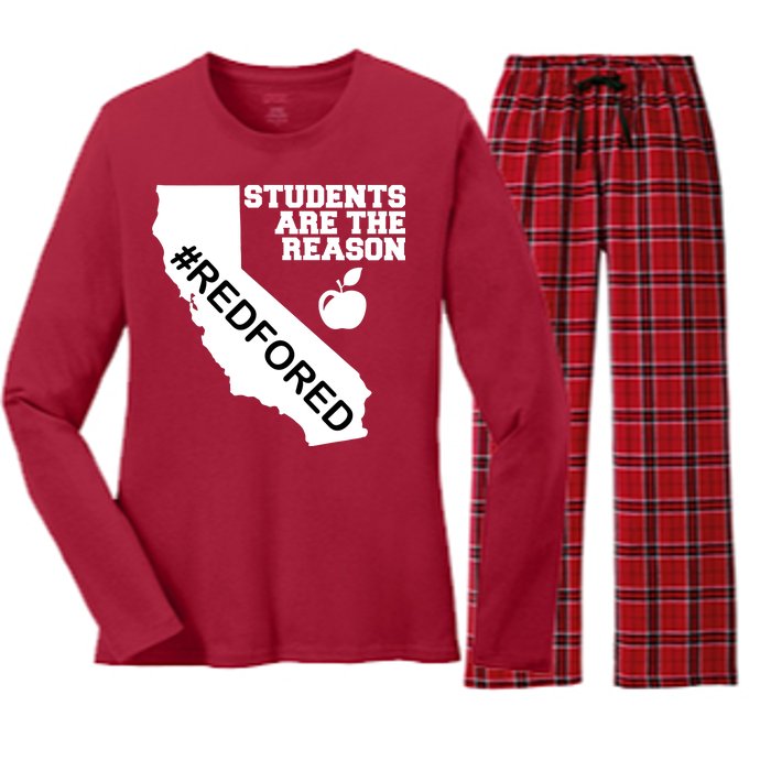 Students Are The Reason Red For Ed California Teacher Women's Long Sleeve Flannel Pajama Set 