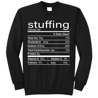 Stuffing Nutritional Facts Funny Thanksgiving Sweatshirt