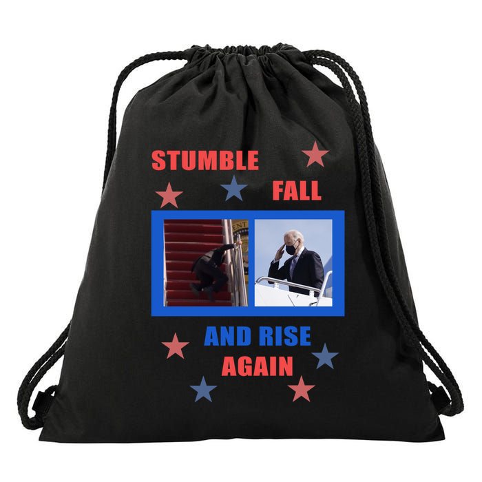 Stumble Fall And Rise Again Funny Biden Meme Drawstring Bag