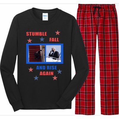 Stumble Fall And Rise Again Funny Biden Meme Long Sleeve Pajama Set