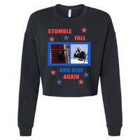 Stumble Fall And Rise Again Funny Biden Meme Cropped Pullover Crew