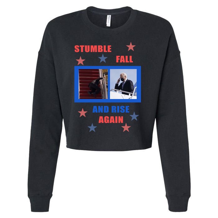 Stumble Fall And Rise Again Funny Biden Meme Cropped Pullover Crew
