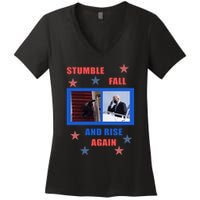 Stumble Fall And Rise Again Funny Biden Meme Women's V-Neck T-Shirt