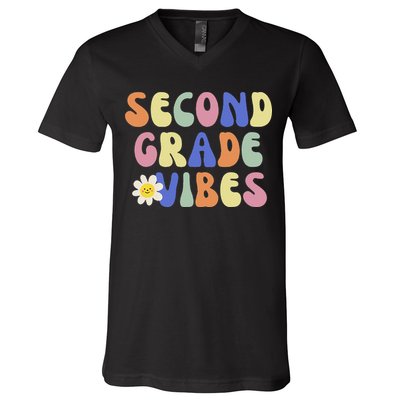 Student Teacher Vintage Retro Second Grade Vibes V-Neck T-Shirt